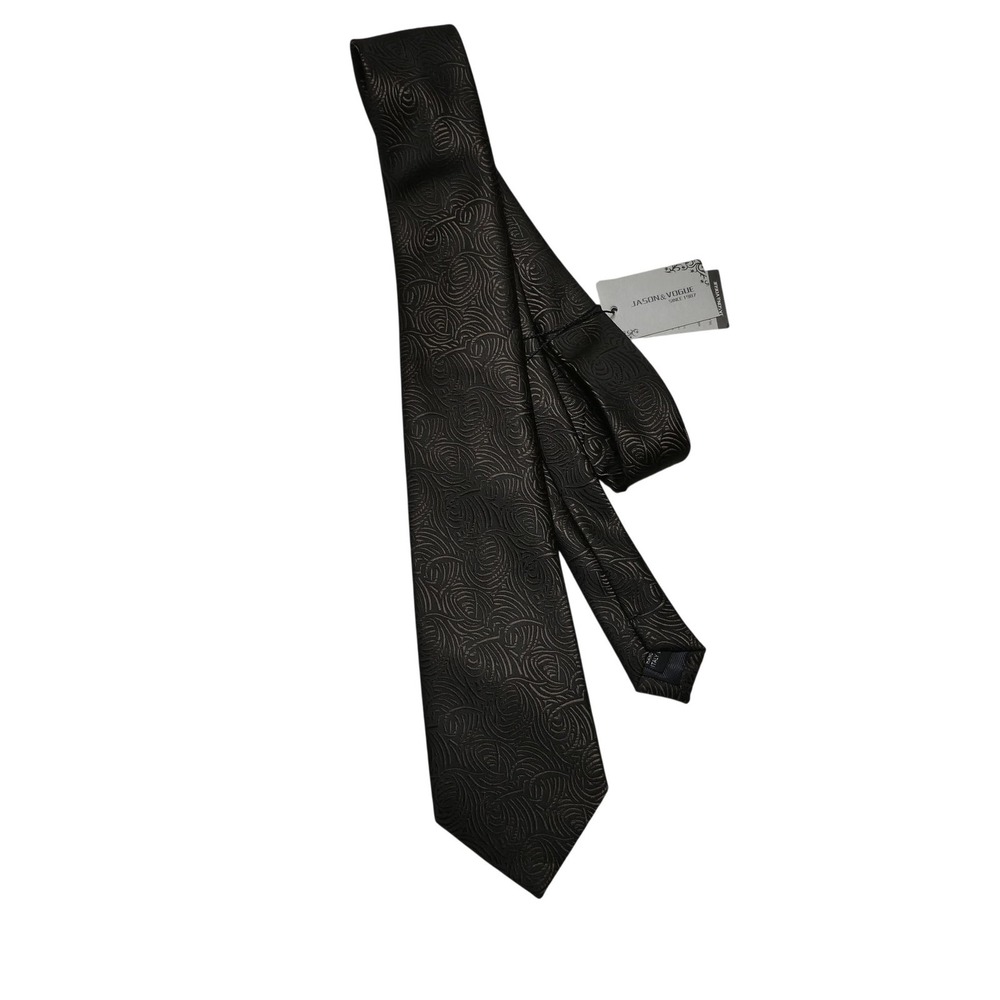 Jason & Vogue Tie Mens One Size Brown Geometric 100% Silk Jacquard Classic